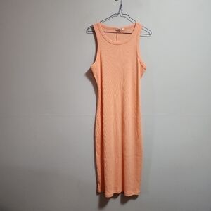 Gap rib knit sleeveless fitted midi tank dress color orange size medium